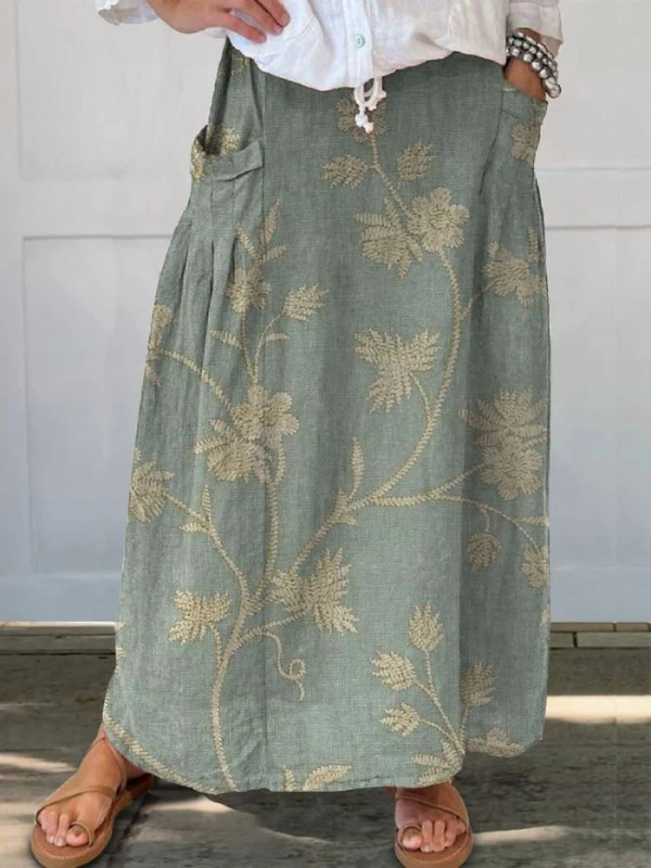 Mella | Elegancka spódnica retro w kwiaty z gumką i kieszeniami