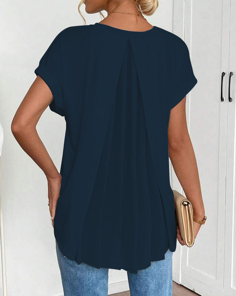 Gładki T-shirt patchwork z krótkim rękawem
