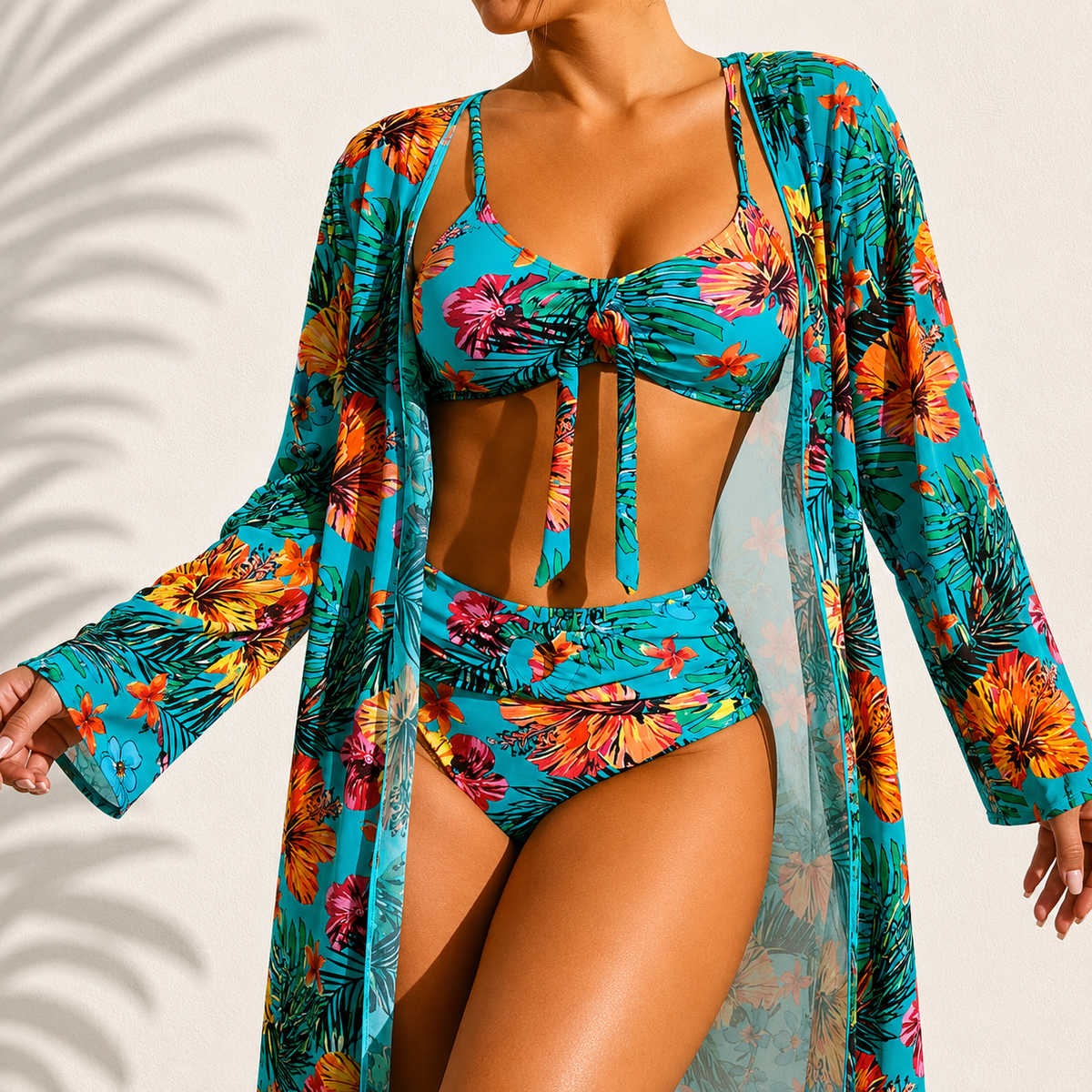 Amelin & Co™ | Elegancki tropikalny komplet bikini 3-częściowy Marie
