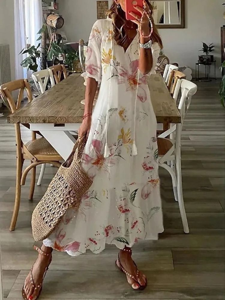 Élodie | Welurowa sukienka maxi w kwiaty