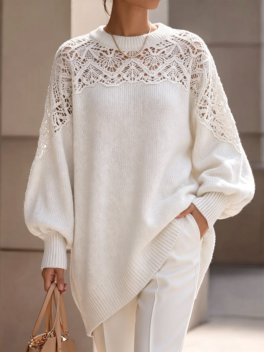 Sweter oversize z szydełkowym karczkiem