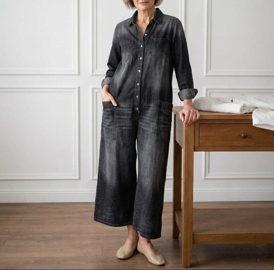Diana | Ogrodniczki ze spranego denimu vintage zapinane na guziki