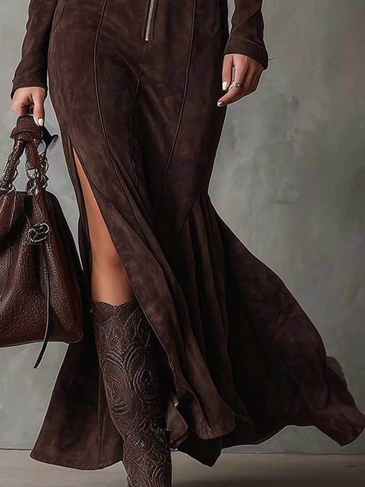 Alessia | Elegancka długa sukienka z zamszu
