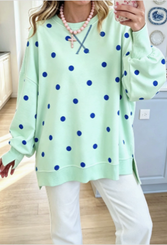 Elegancka bluza w groszki, słoneczny żółty i niebieski