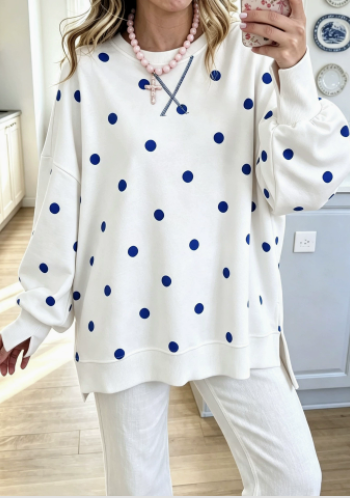 Elegancka bluza w groszki, słoneczny żółty i niebieski