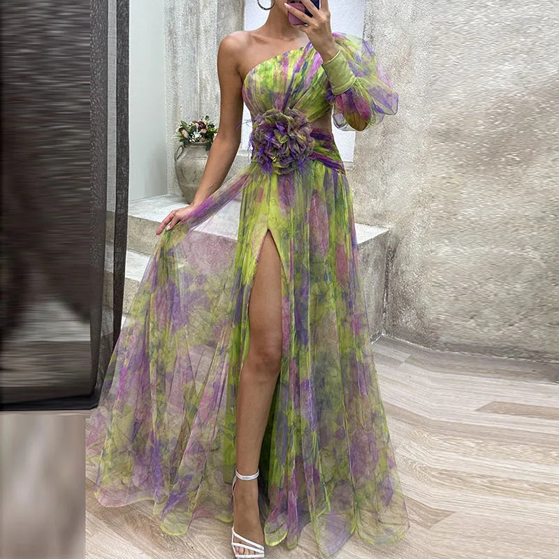Philena | Elegancka kolorowa długa sukienka