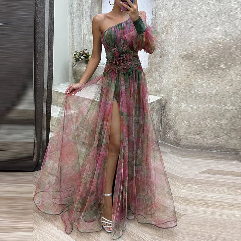 Philena | Elegancka kolorowa długa sukienka