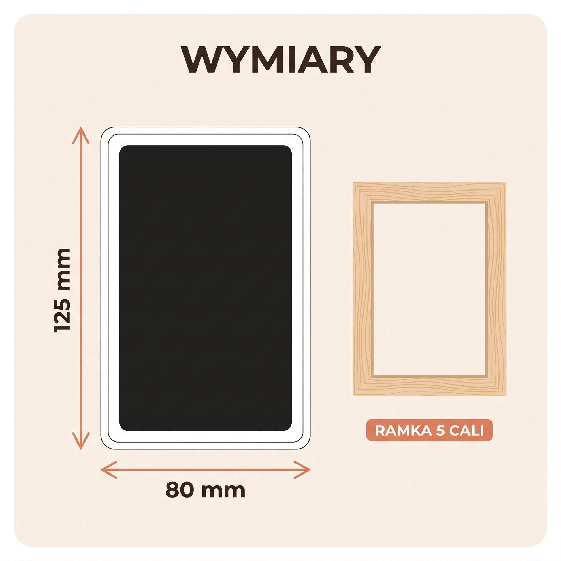 Wymiary: poduszka 125 na 80 mm, ramka 5 cali