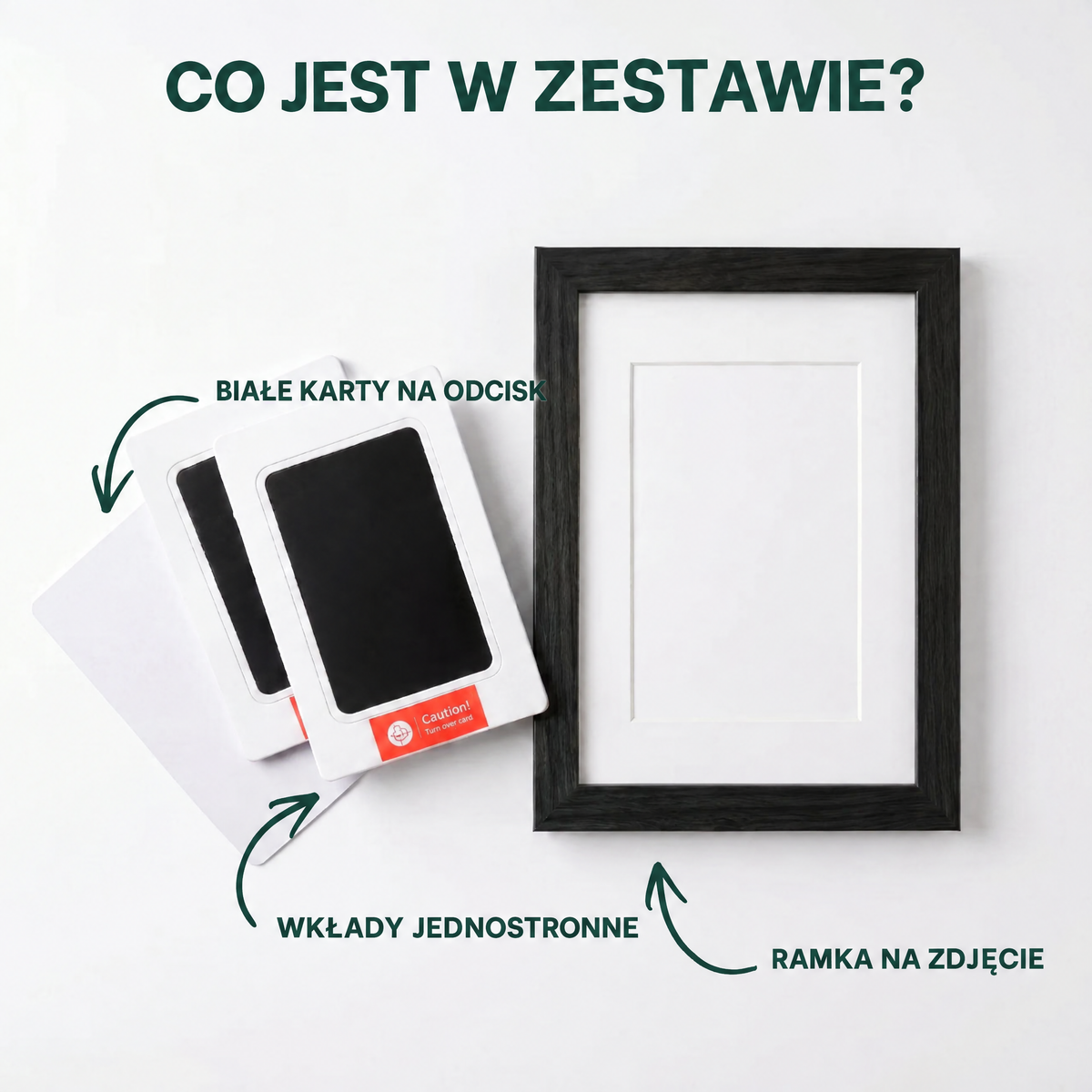 Co jest w zestawie: białe karty, wkłady jednostronne, ramka